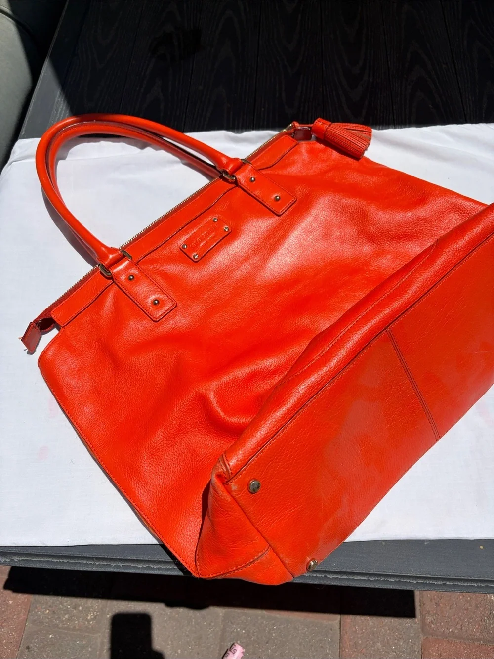 kate spade Bright Orange Leather Tote with Tassel